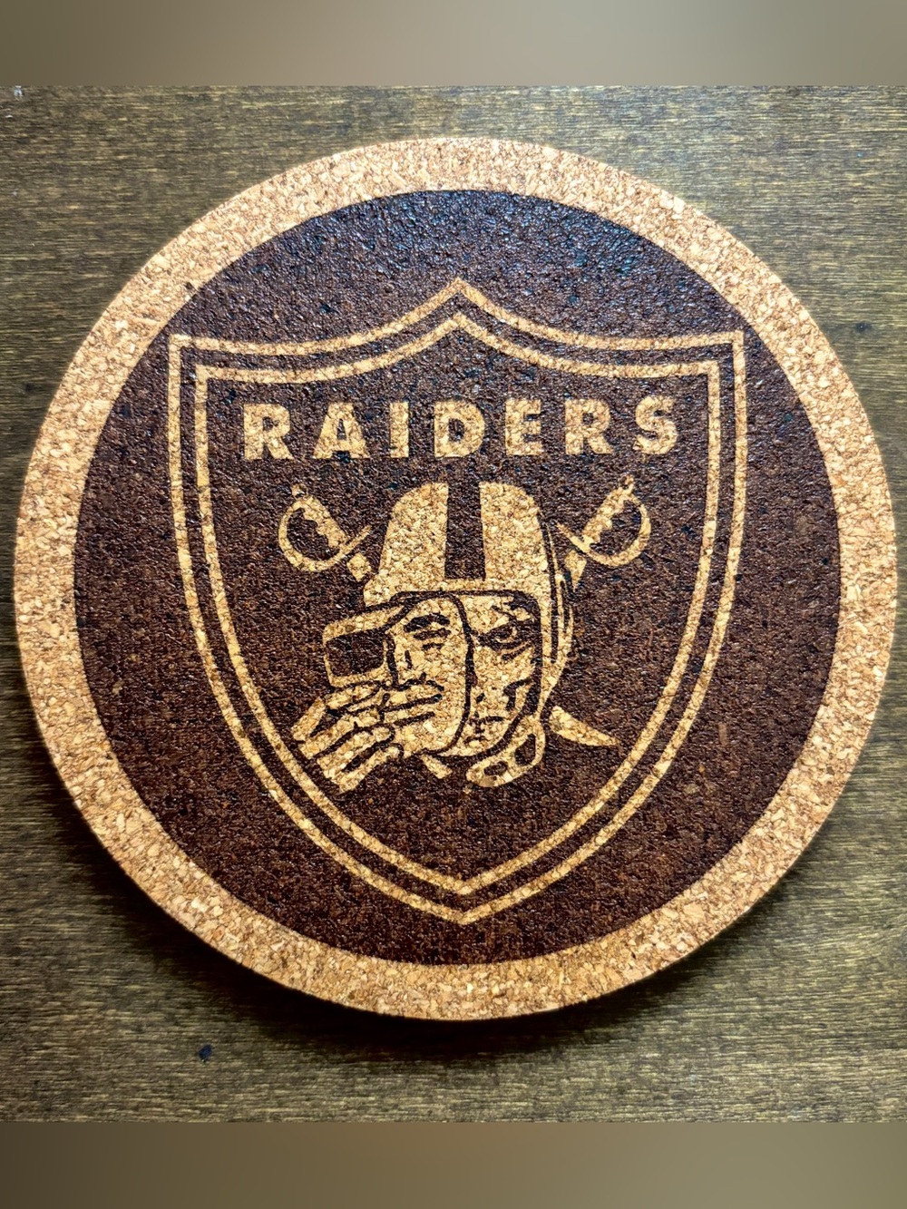 Las Vegas Raiders Unmasked Laser Engraved Cork Coaster